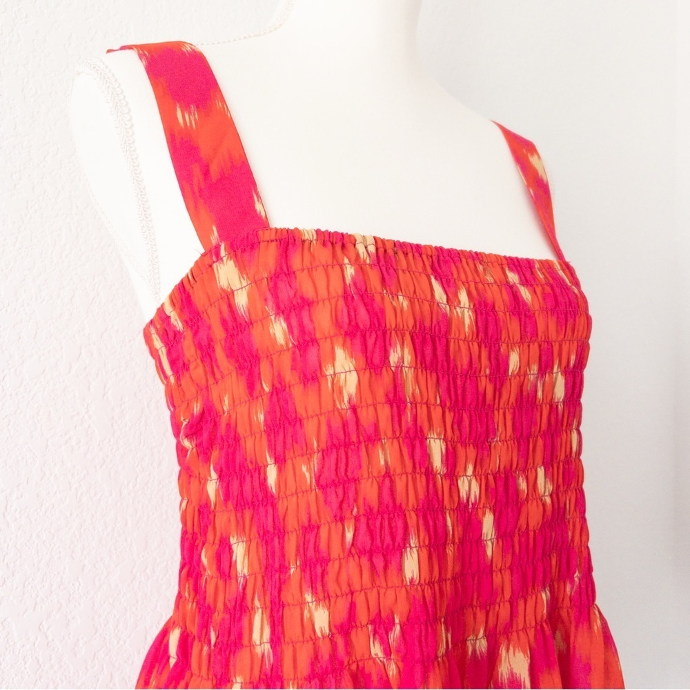 Rose + Olive Orange Pink Smocked Sleeveless Peplum Tank Top‎ Medium - Picture 6 of 8